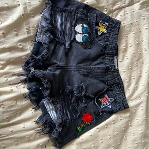 High Waisted Black Decal Shorts